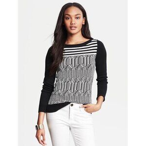 Banana Republic Womens Geometric Intarsia Sweater Boatneck Black White Sz Small